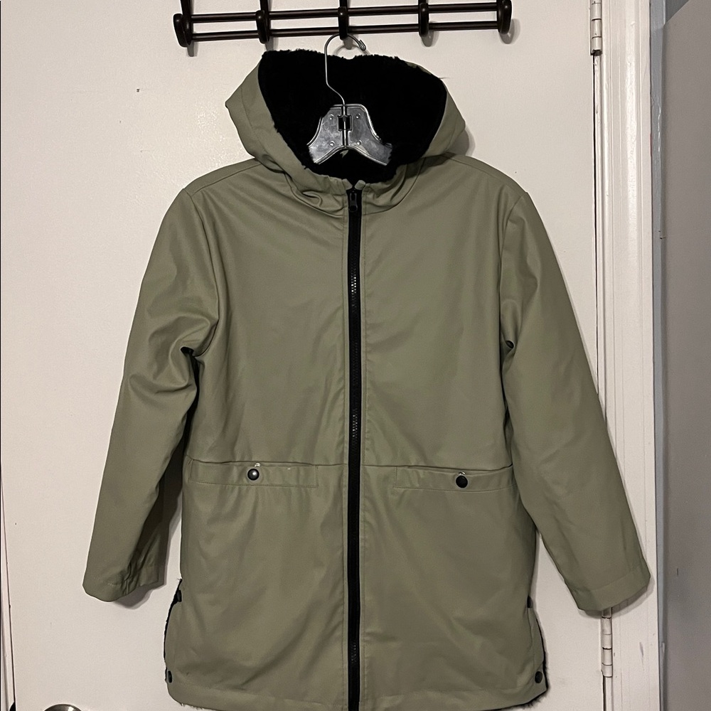 C/C California rain jacket faux fur lined hoodie olive green small women’s
